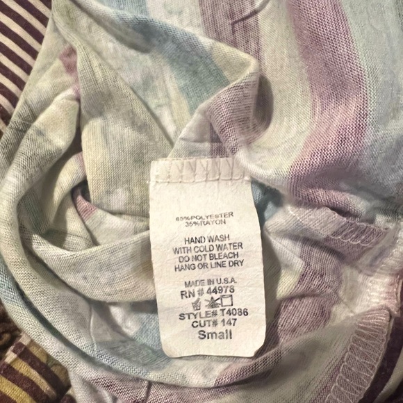 ANTHROPOLOGIE DAY TRIP FLORAL STRIPE V-NECK LONG SLEEVE TEE IN VINTAGE COLORS - Picture 4 of 5